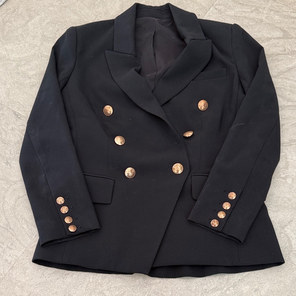 Women's Black Double-Breasted Blazer with Gold Buttons- tag brand removed- rose